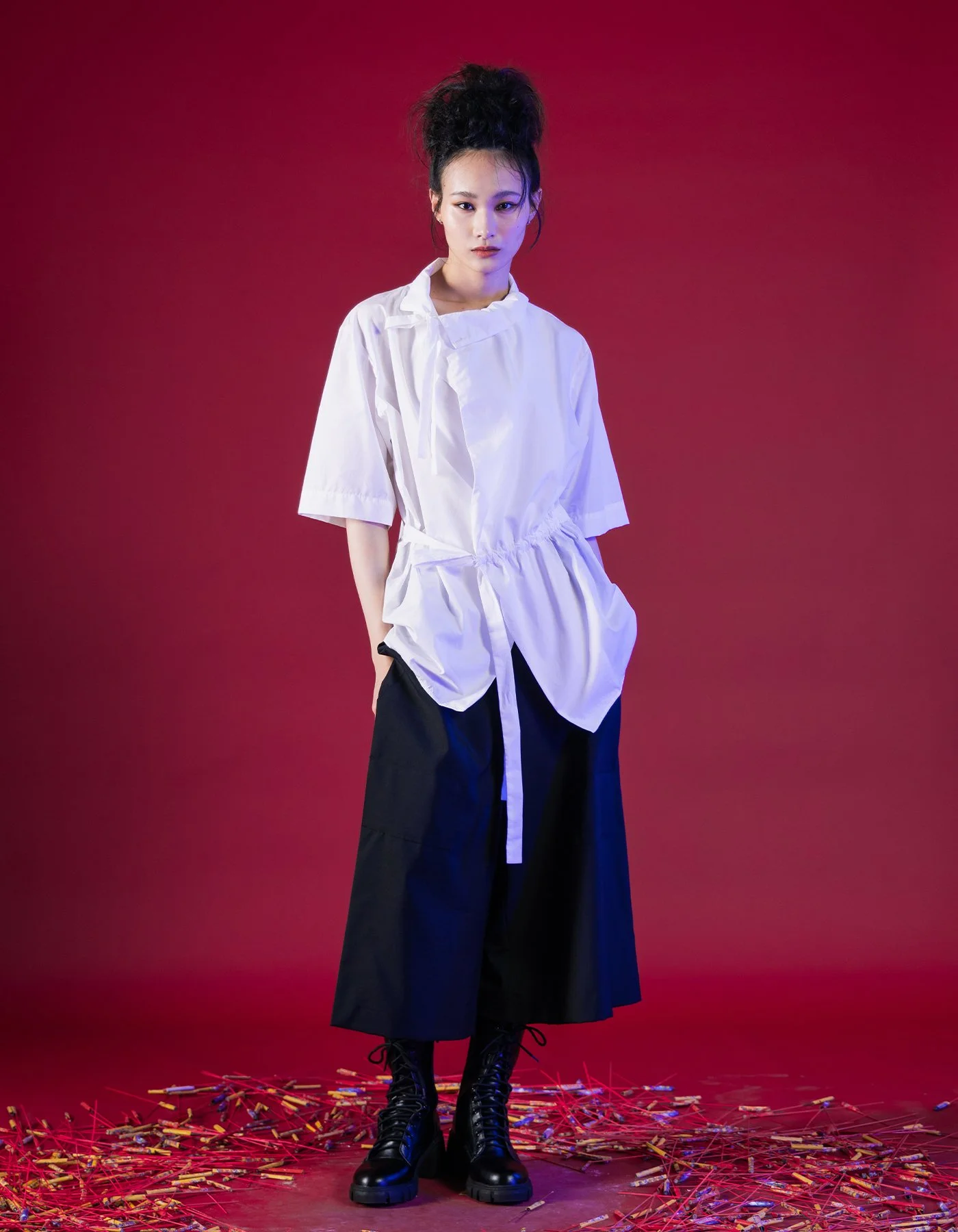 INF 23SS Kimono Style Deconstructed Shirt With Short Sleeves INF Garment for the rebels sociopaths kinkies. Madly tailored by an obsessive and compulsive designer